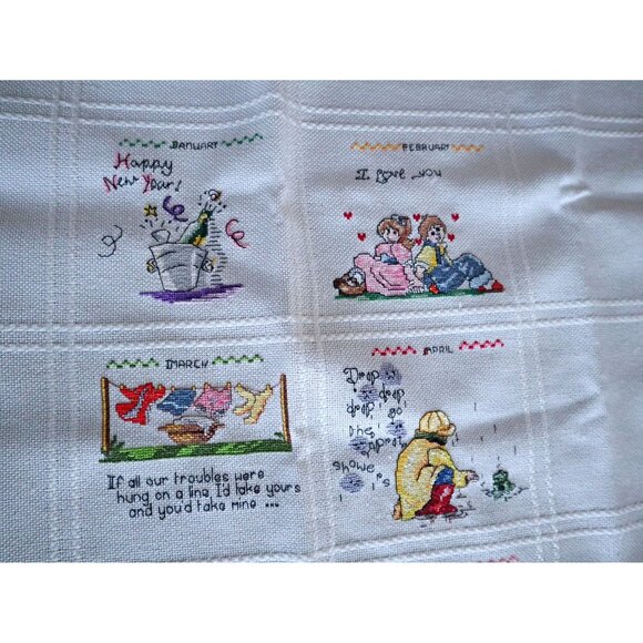 Vintage Cross Stitch Table Topper Months of the Year Hand Made  T2 - Picture 5 of 7